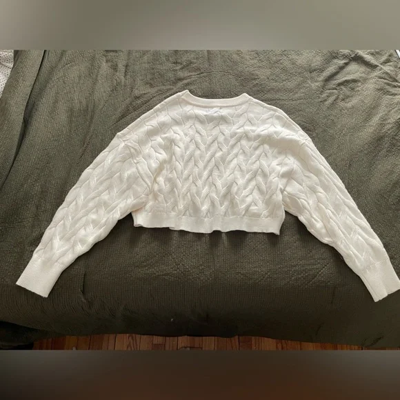 Pink Rose Cream Cable Knit Sweater - Picture 2 of 4